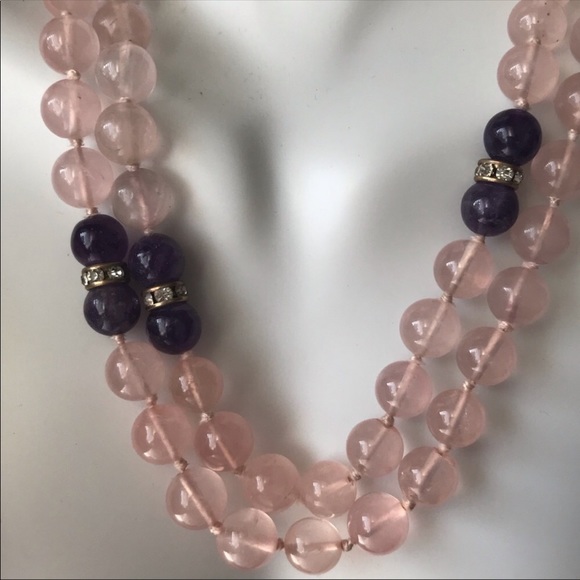 36” Natural Rose Quartz & Amethyst Beaded Necklace - Picture 4 of 7